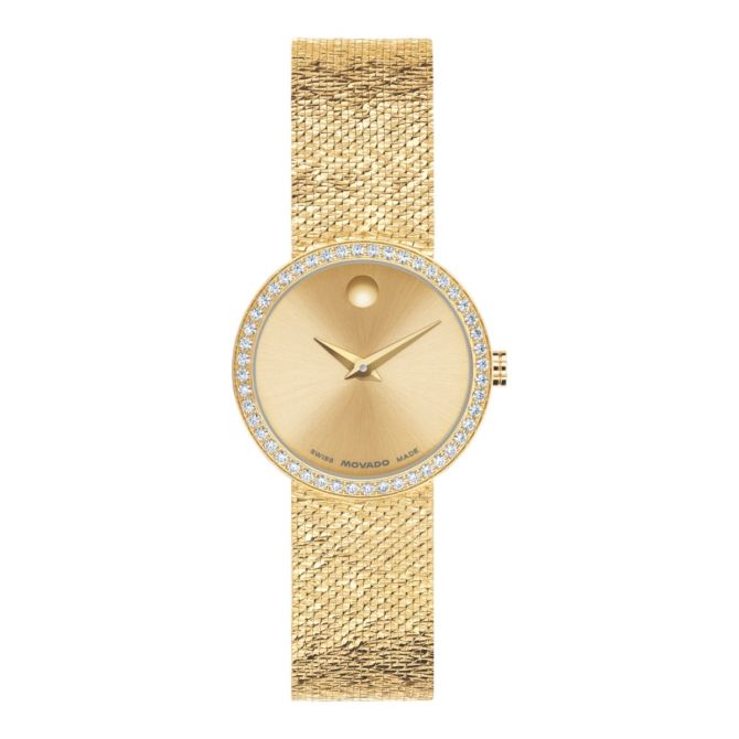Movado Museum Velura Lab Grown Diamond 25mm Women's Watch, Gold Tone Dial