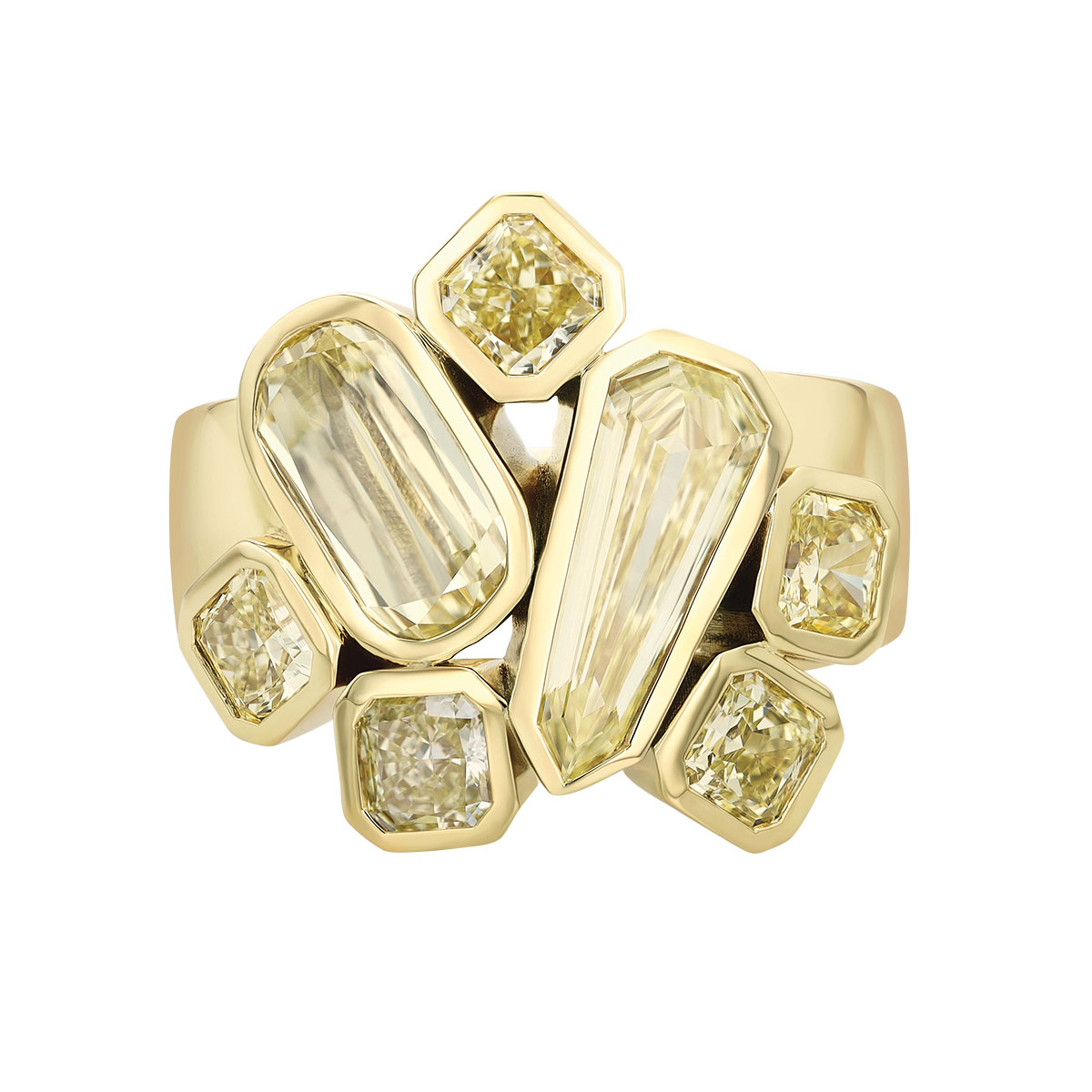Christopher Designs Multi-Shape Fancy Yellow Diamond Cluster Ring in Yellow Gold