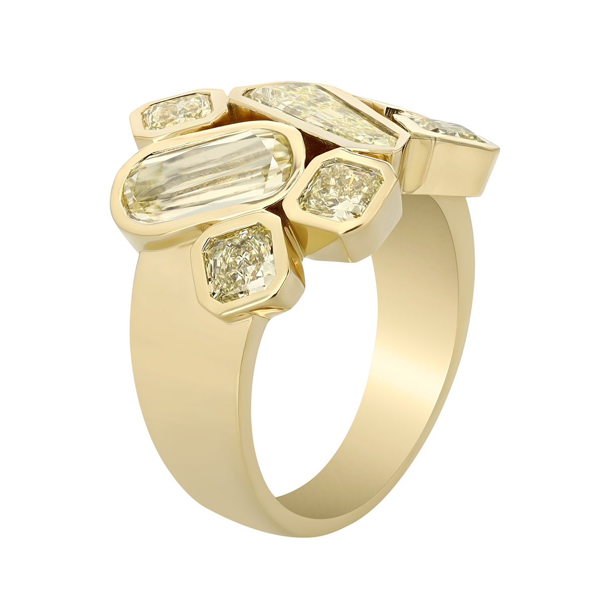 Christopher Designs Multi-Shape Fancy Yellow Diamond Cluster Ring in Yellow Gold