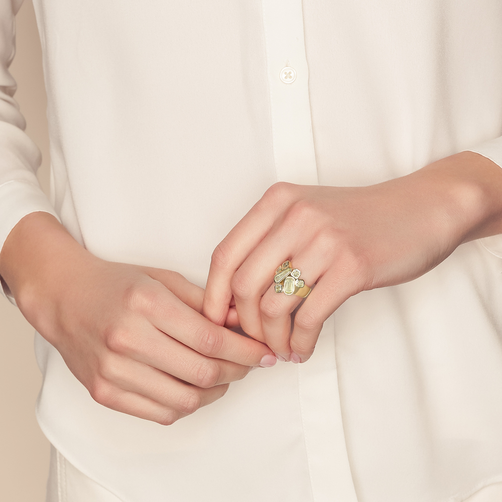 Christopher Designs Multi-Shape Fancy Yellow Diamond Cluster Ring in Yellow Gold