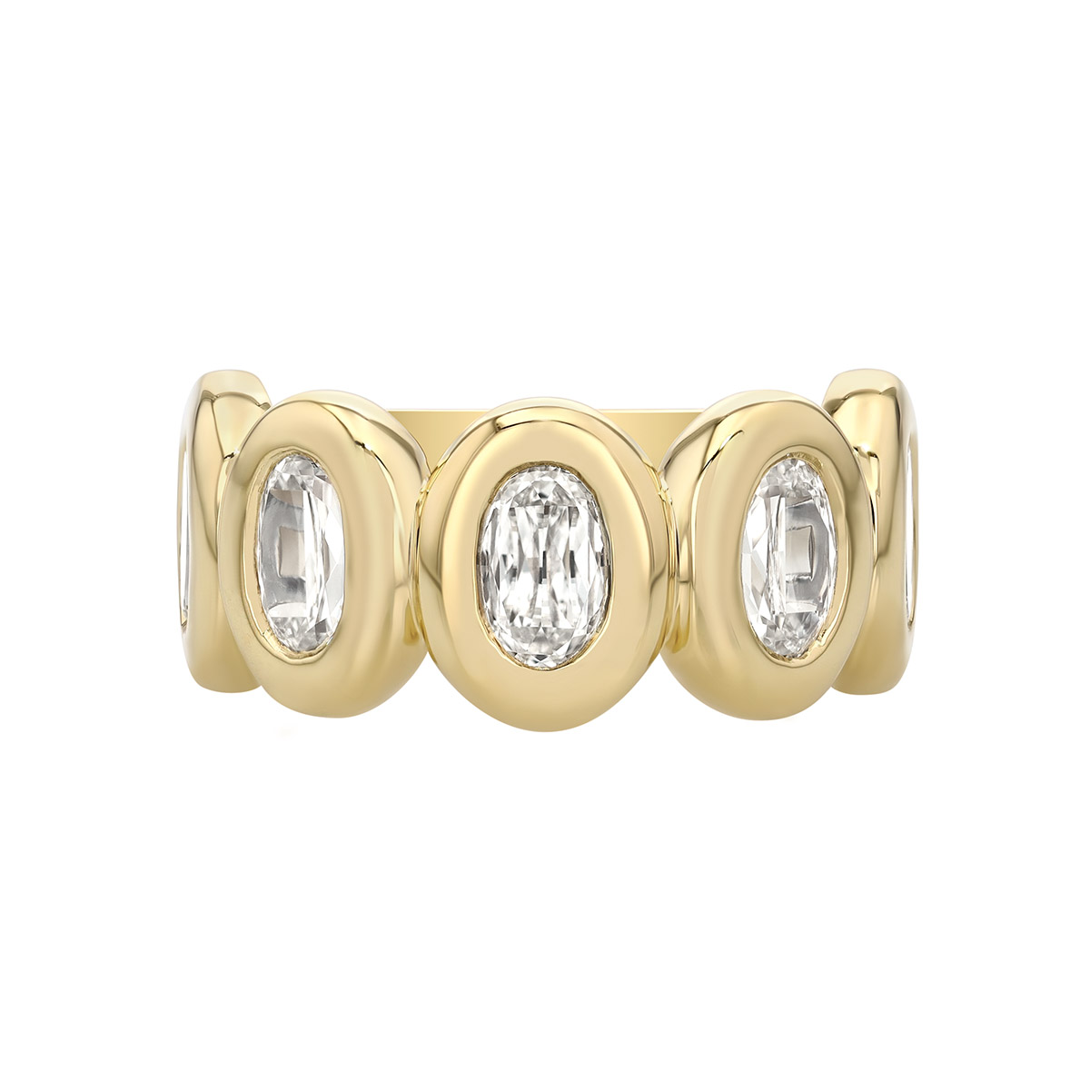 Christopher Designs Bezel Set Crisscut Lamour Oval Diamond Band Ring in Yellow Gold