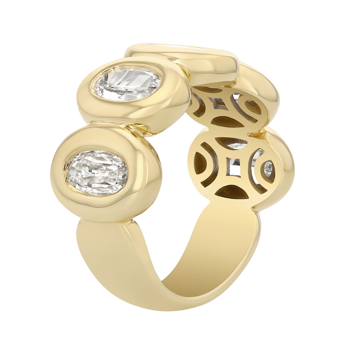 Christopher Designs Bezel Set Crisscut Lamour Oval Diamond Band Ring in Yellow Gold