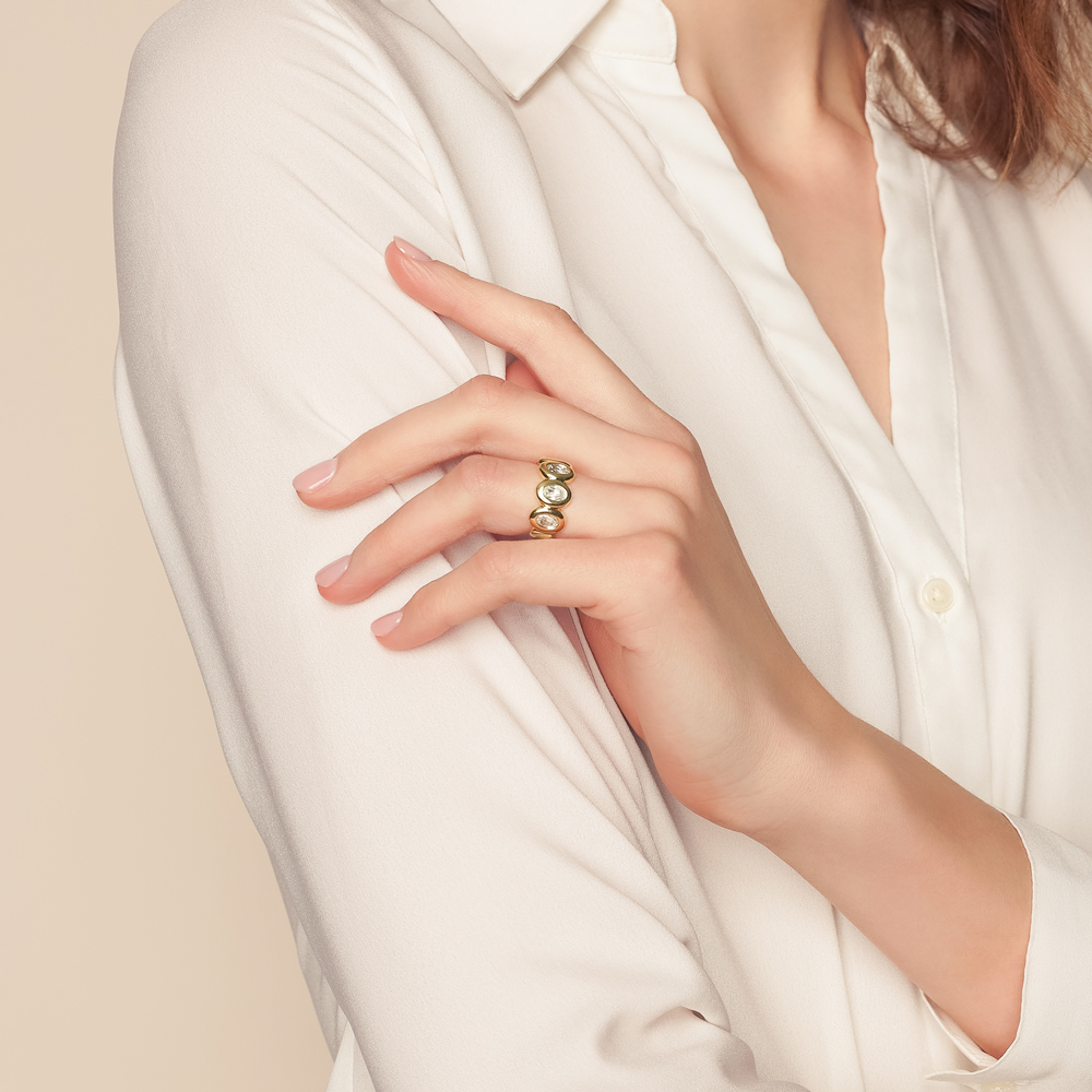 Christopher Designs Bezel Set Crisscut Lamour Oval Diamond Band Ring in Yellow Gold