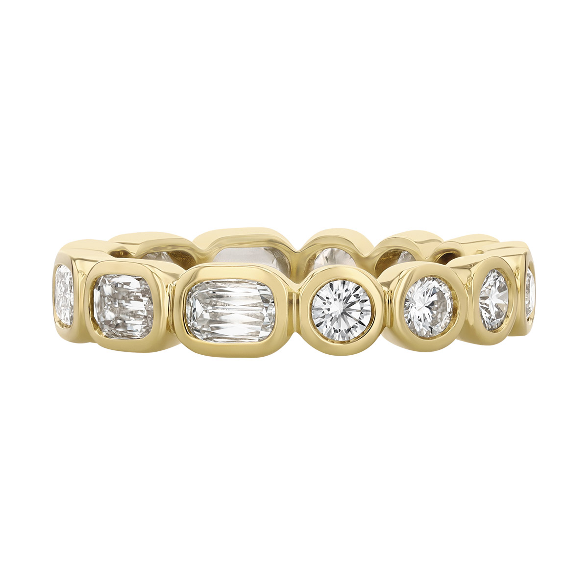 Christopher Designs Bezel Set Crisscut Lamour Classic & Round Diamond Band Ring in Yellow Gold