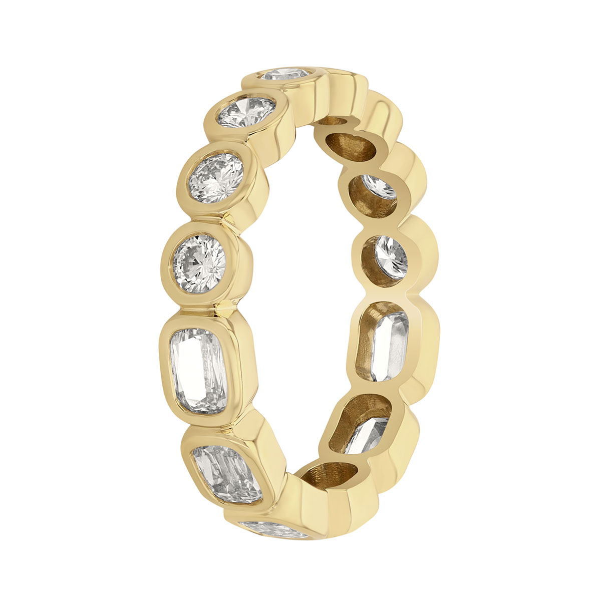 Christopher Designs Bezel Set Crisscut Lamour Classic & Round Diamond Band Ring in Yellow Gold
