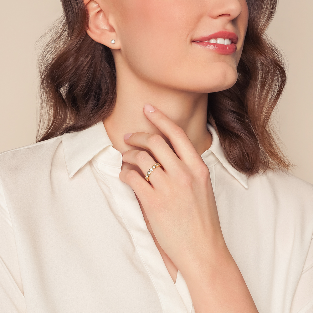 Christopher Designs Bezel Set Crisscut Lamour Classic & Round Diamond Band Ring in Yellow Gold