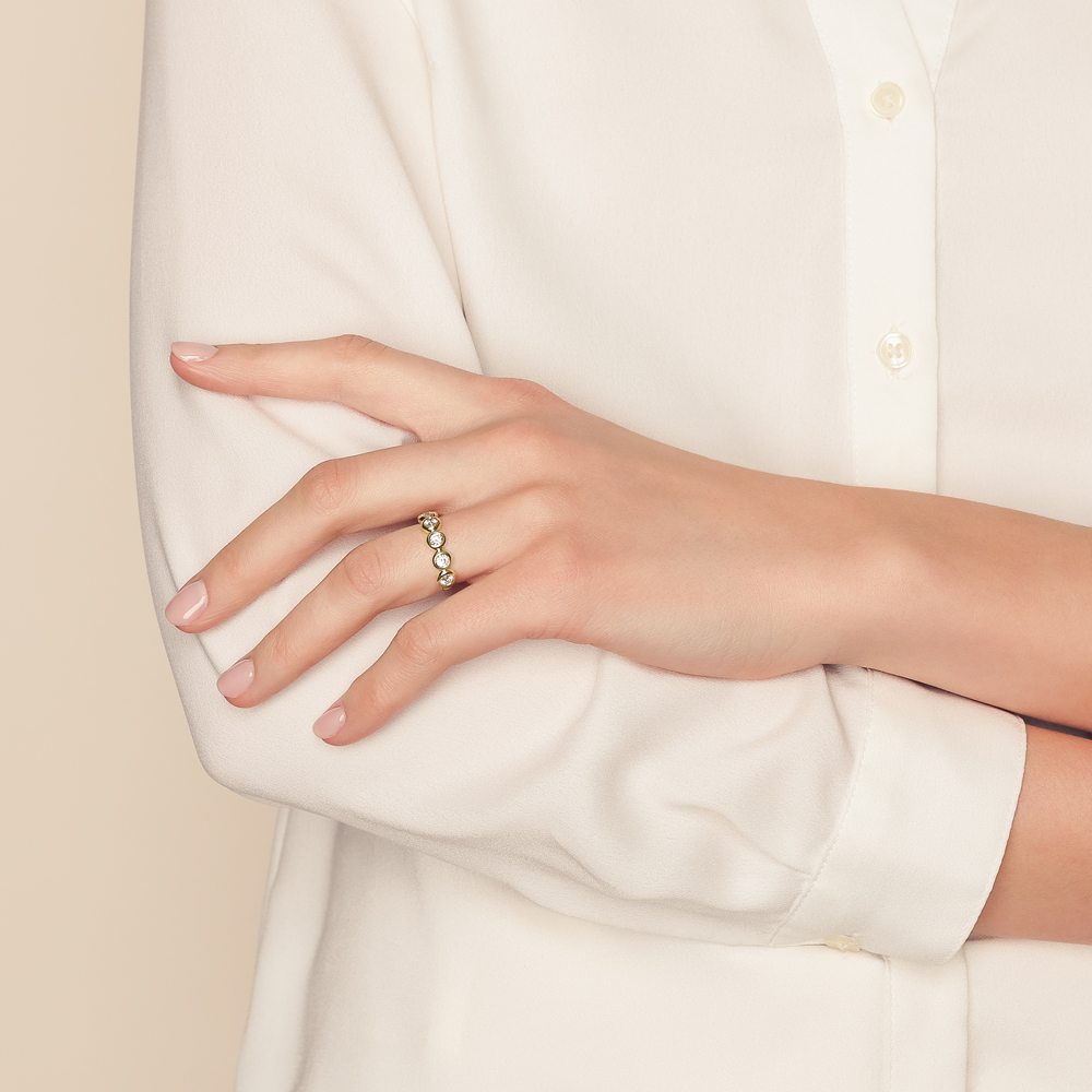 Christopher Designs Bezel Set Crisscut Round Diamond Band Ring in Yellow Gold