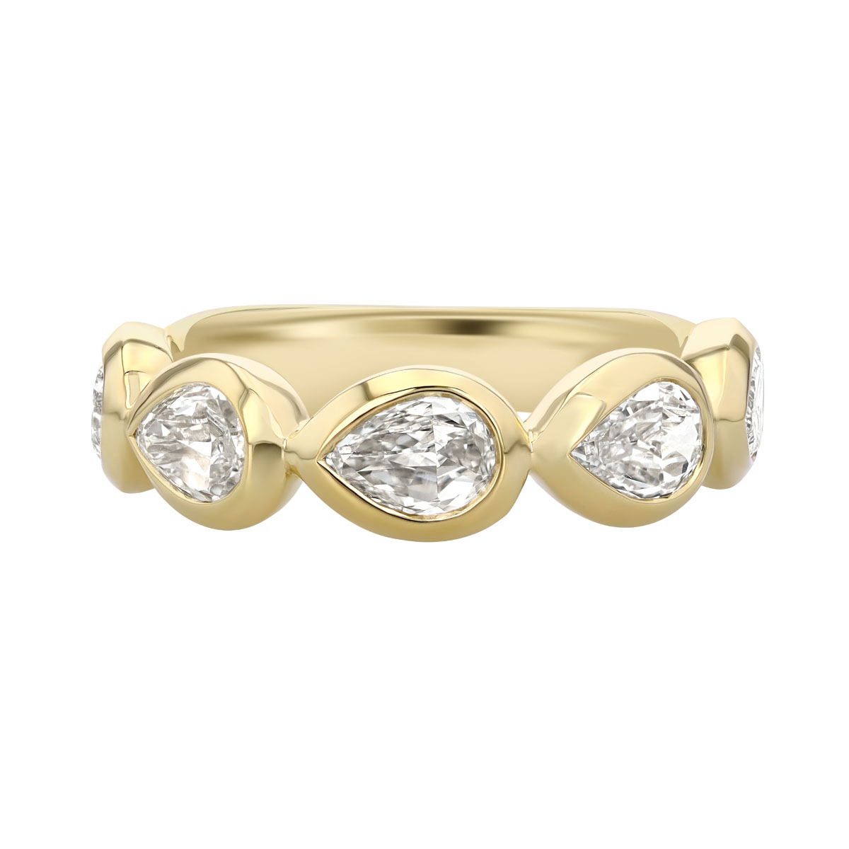 Christopher Designs Bezel Set Crisscut Lamour Pear Diamond Band Ring in Yellow Gold