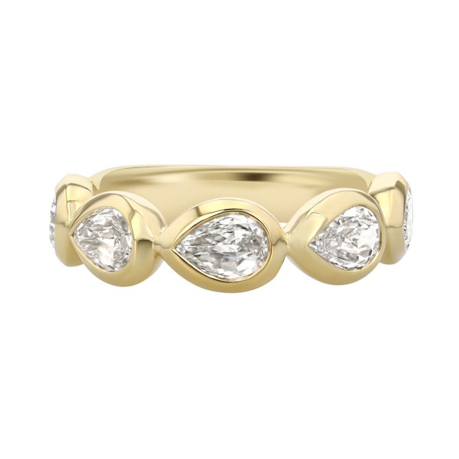 Christopher Designs Bezel Set Crisscut Lamour Pear Diamond Band Ring in Yellow Gold
