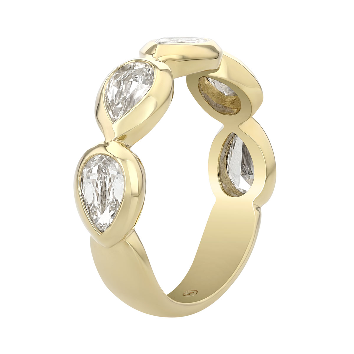 Christopher Designs Bezel Set Crisscut Lamour Pear Diamond Band Ring in Yellow Gold