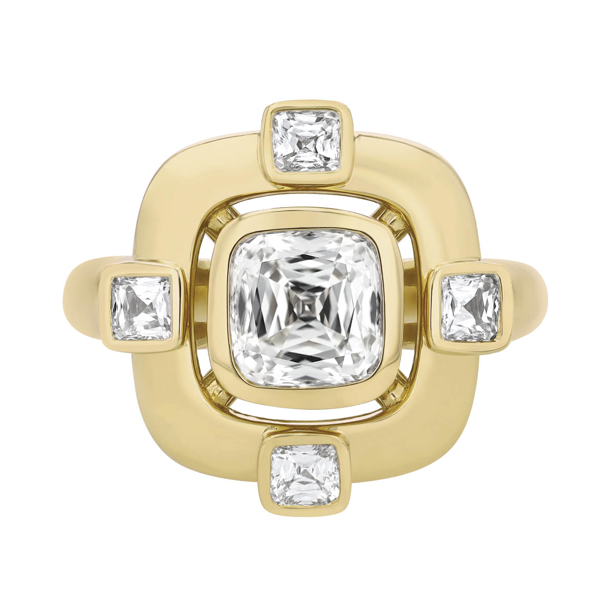 Christopher Designs Cushion & Asscher Cut Diamond Geometric Ring in Yellow Gold
