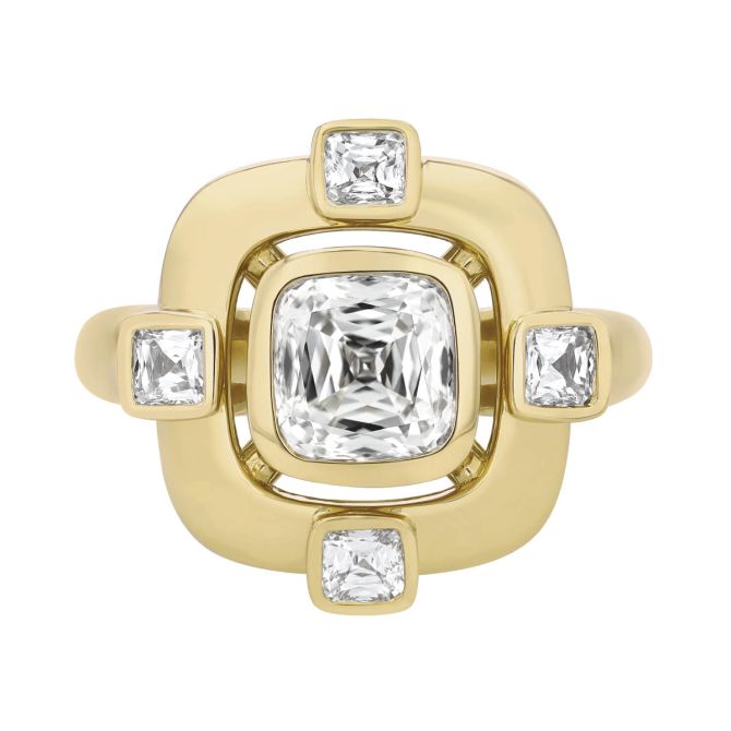 Christopher Designs Cushion & Asscher Cut Diamond Geometric Ring in Yellow Gold