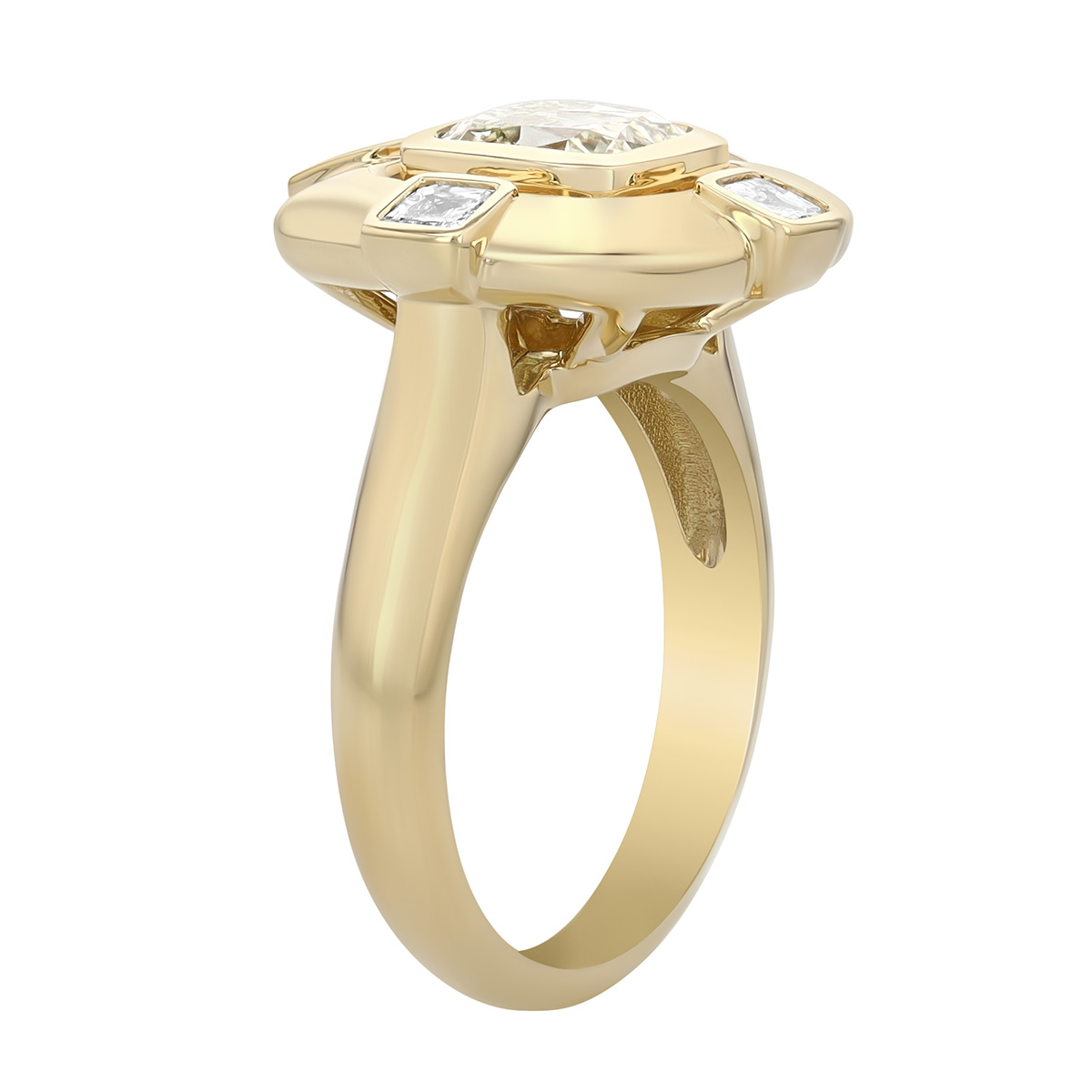 Christopher Designs Cushion & Asscher Cut Diamond Geometric Ring in Yellow Gold