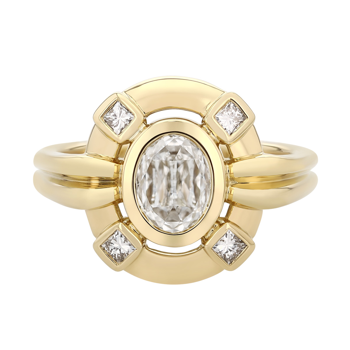 Christopher Designs Oval & Princess Cut Diamond Bezel Set Ring in Yellow Gold