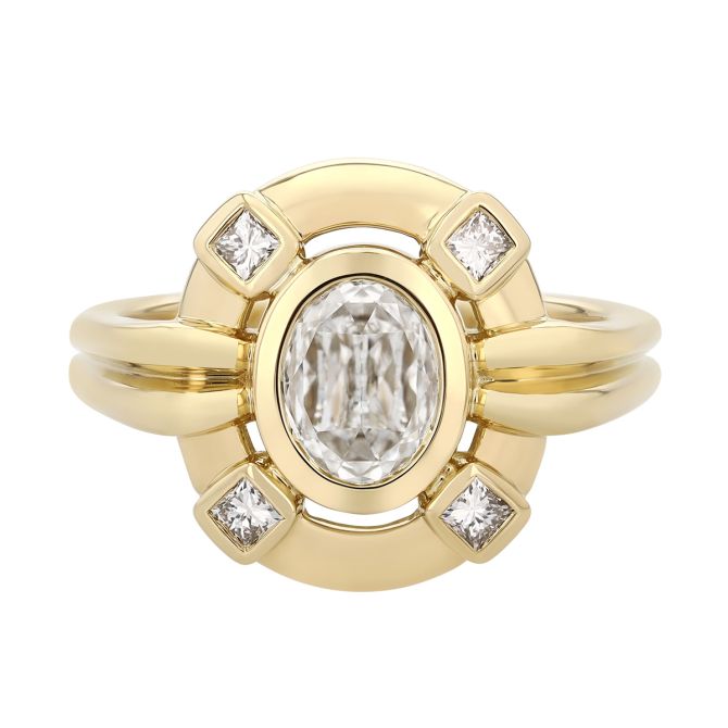 Christopher Designs Oval & Princess Cut Diamond Bezel Set Ring in Yellow Gold