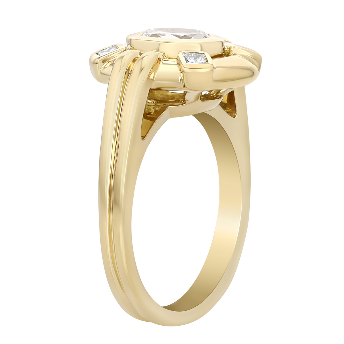 Christopher Designs Oval & Princess Cut Diamond Bezel Set Ring in Yellow Gold