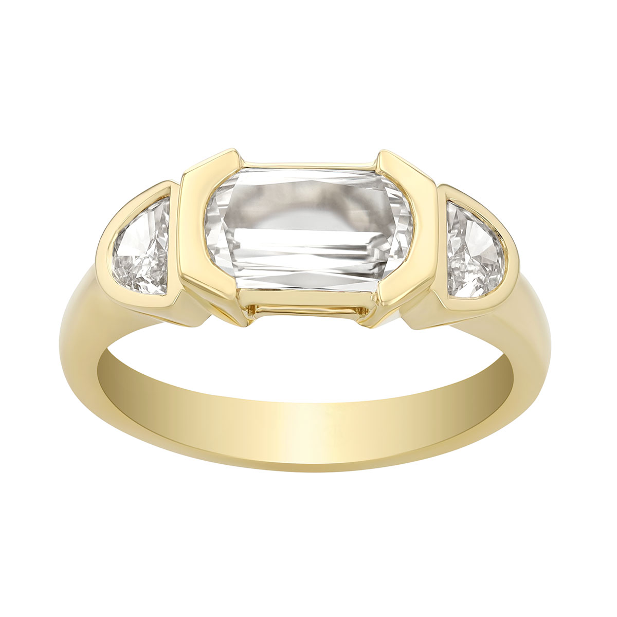 Christopher Designs Half Bezel Crisscut Lamour Classic & Half Moon Diamond 3 Stone Ring in Yellow Go