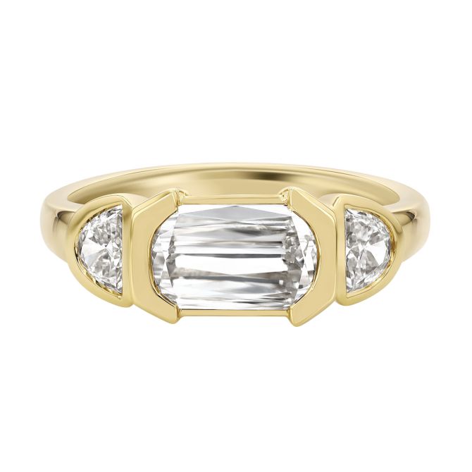 Christopher Designs Half Bezel Crisscut Lamour Classic & Half Moon Diamond 3 Stone Ring in Yellow Go