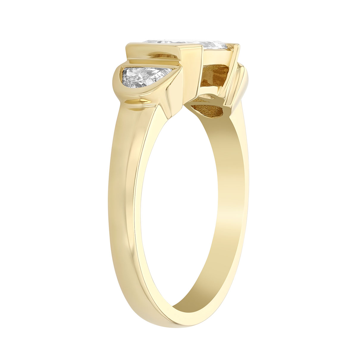 Christopher Designs Half Bezel Crisscut Lamour Classic & Half Moon Diamond 3 Stone Ring in Yellow Go