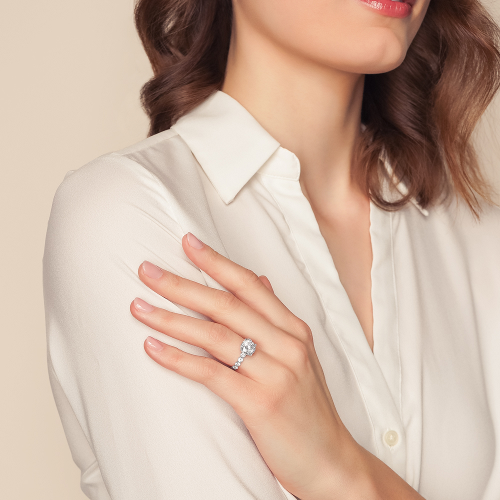 A. Jaffe Round Diamond & Side Stone Engagement Ring Setting in White Gold