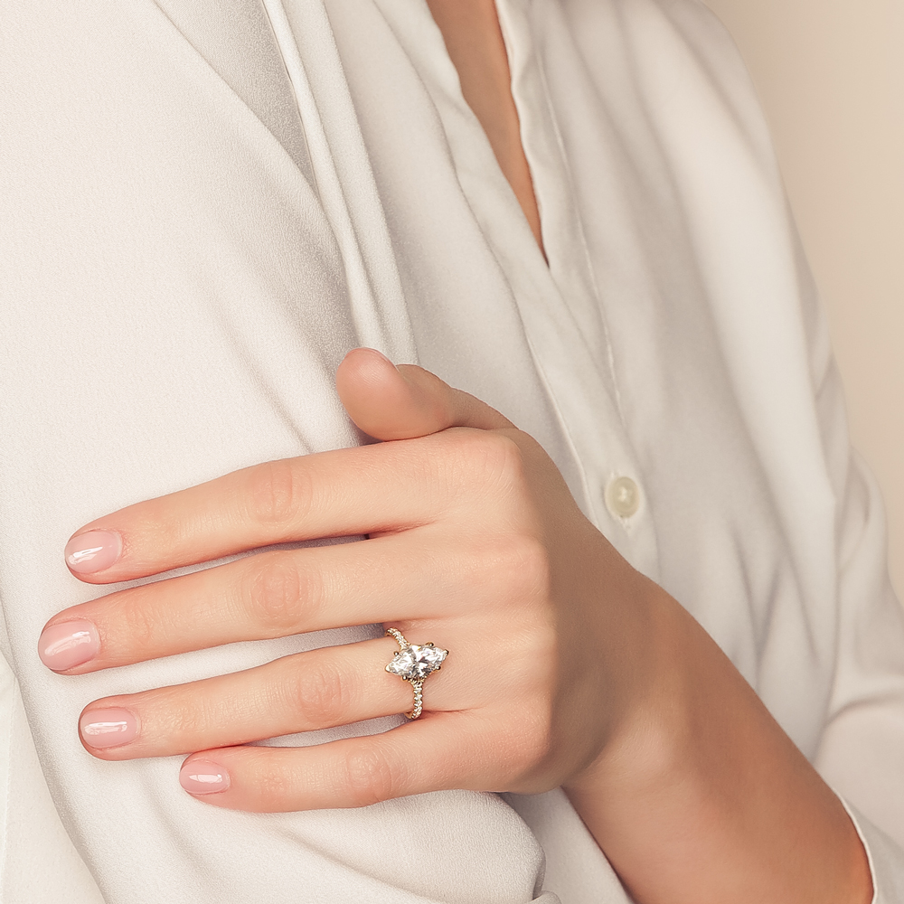 A. Jaffe Marquise Diamond & Side Stone Engagement Ring Setting in Yellow Gold