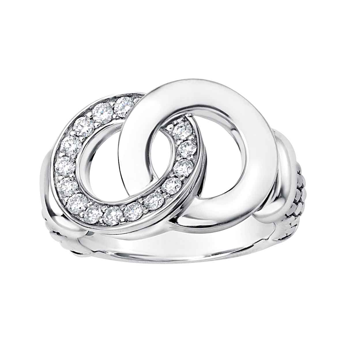 LAGOS Signature Caviar Diamond Large Interlocking Ring in Sterling Silver, Size 7