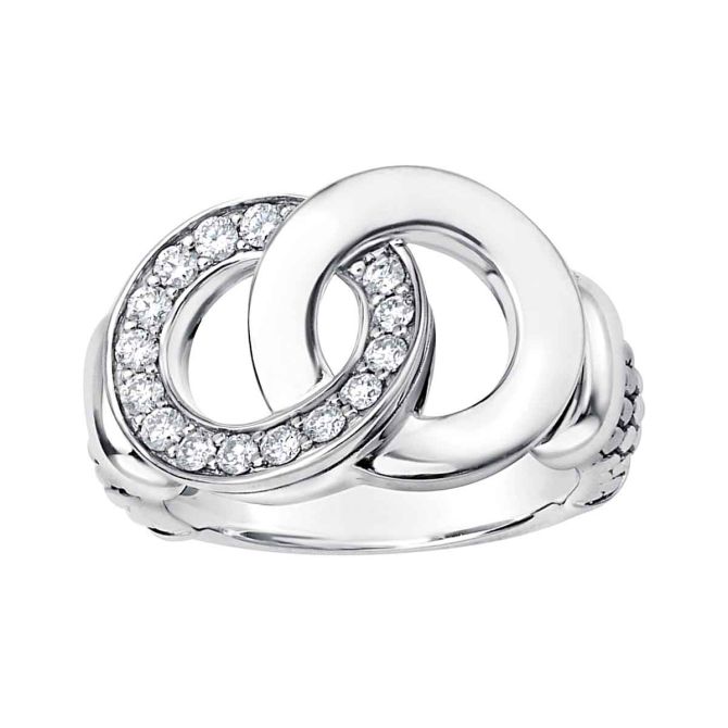 LAGOS Signature Caviar Diamond Large Interlocking Ring in Sterling Silver, Size 7