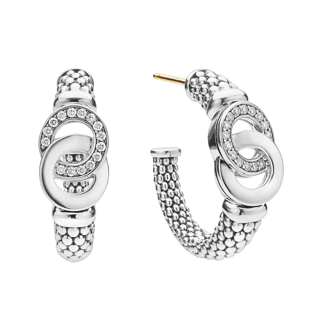 LAGOS Signature Caviar Diamond Interlocking Hoop Earrings in Sterling Silver