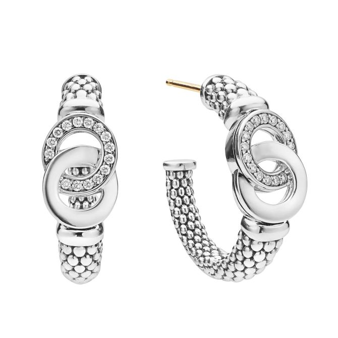 LAGOS Signature Caviar Diamond Interlocking Hoop Earrings in Sterling Silver