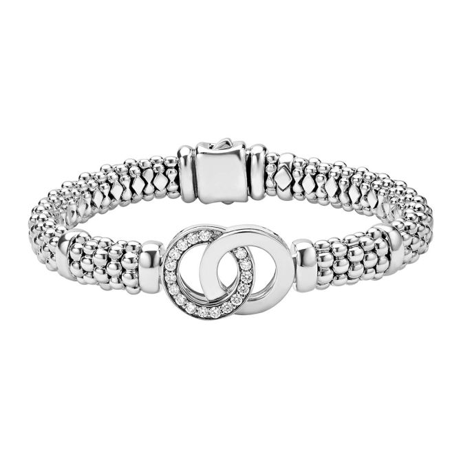 LAGOS Signature Caviar Diamond Interlocking Bracelet in Sterling Silver, 7"