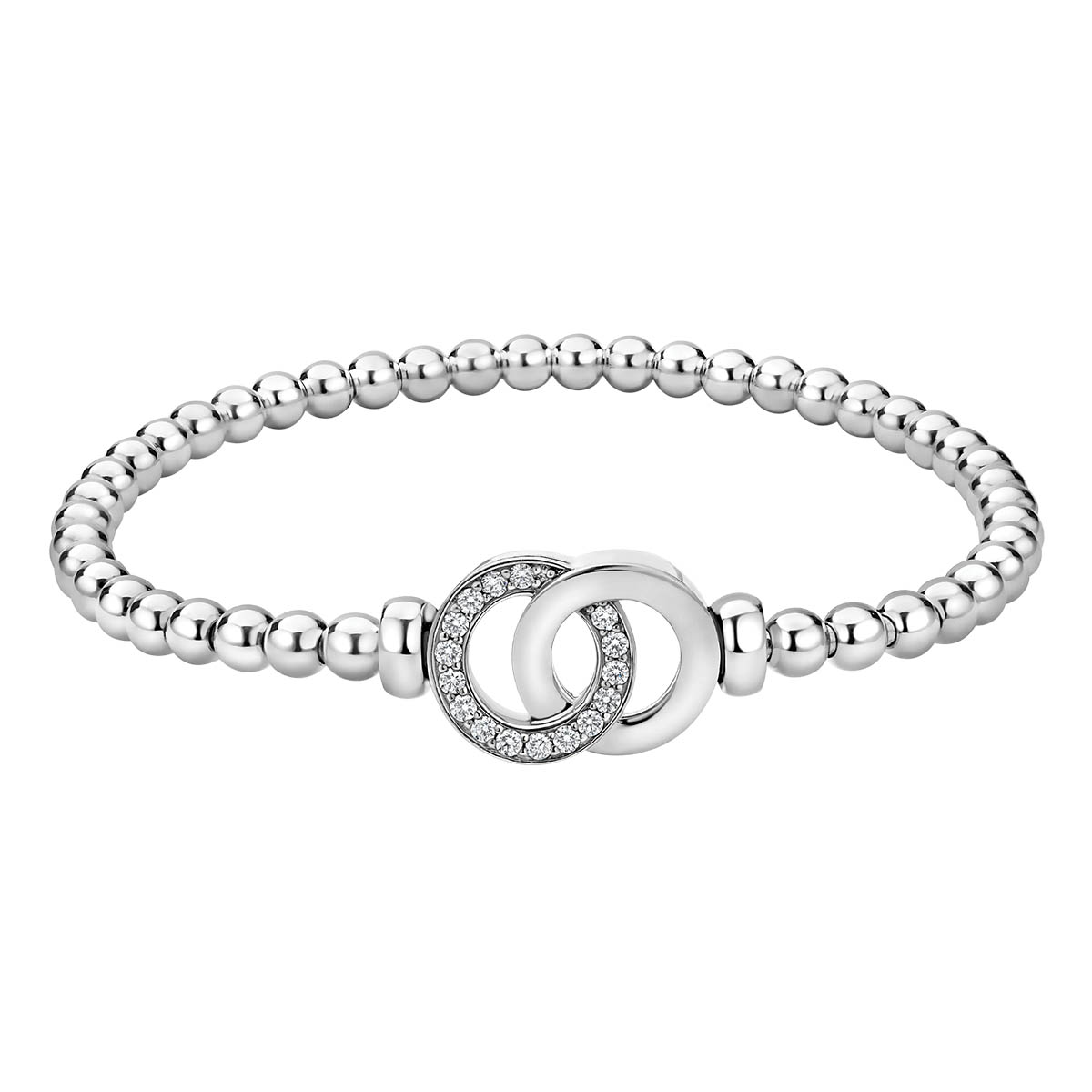 LAGOS Signature Caviar Diamond Interlocking Stretch Bracelet in Sterling Silver, 7