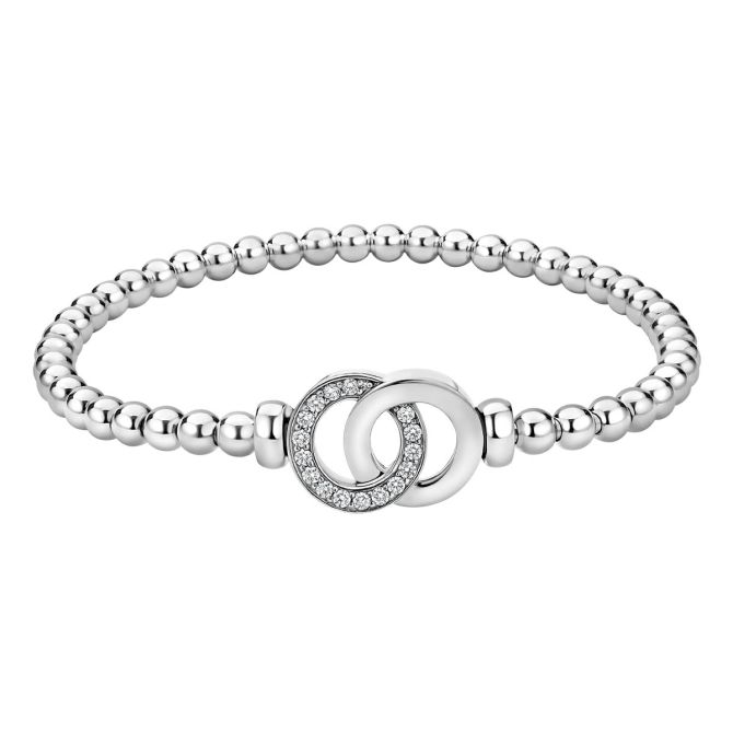 LAGOS Signature Caviar Diamond Interlocking Stretch Bracelet in Sterling Silver, 7"