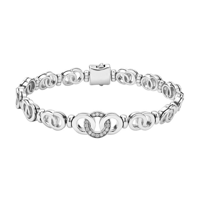 LAGOS Signature Caviar Diamond Petite Interlocking Link Bracelet in Sterling Silver, 7"