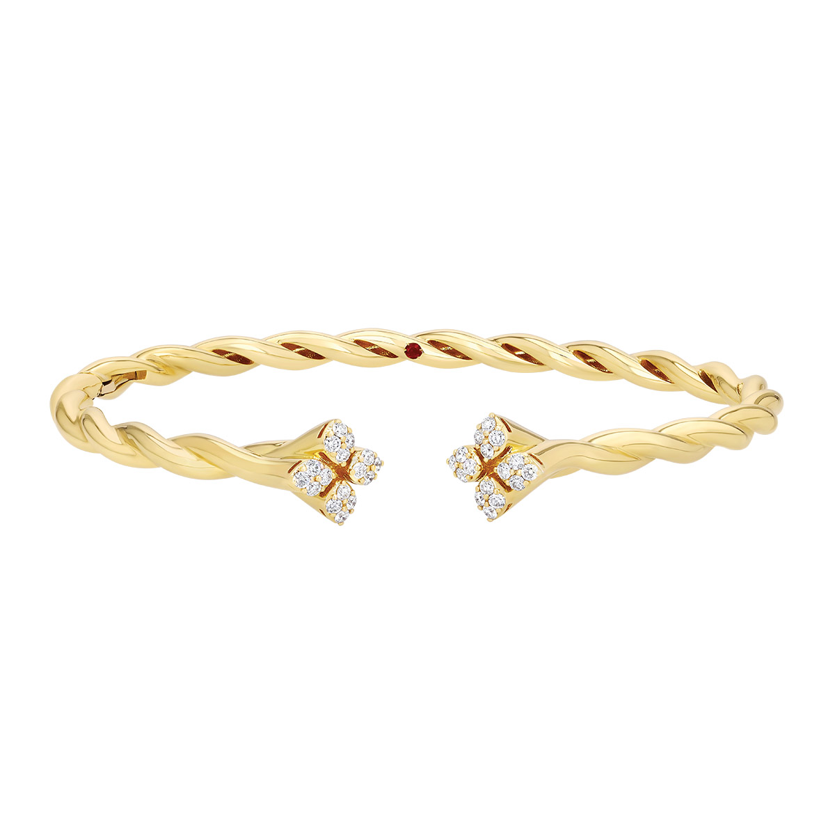 Roberto Coin Love in Verona Diamond Flower Duo Twisted Band Bypass Ring in Yellow Gold, Size 6.5