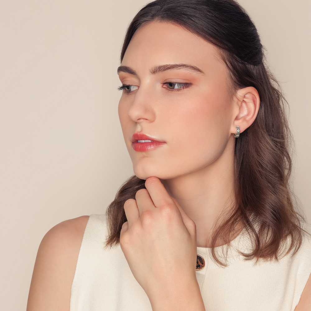 Roberto Coin Love in Verona Diamond Flower Huggie Hoop Earrings in White Gold