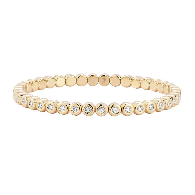 Demeglio Extensible Bezel Set Round Diamond Stretch Tennis Bracelet in Yellow Gold, 1.86 cttw