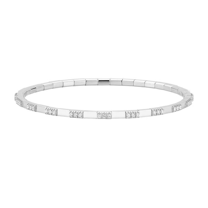 Demeglio Extensible Diamond Trio Cluster Station Stretch Bracelet in White Gold