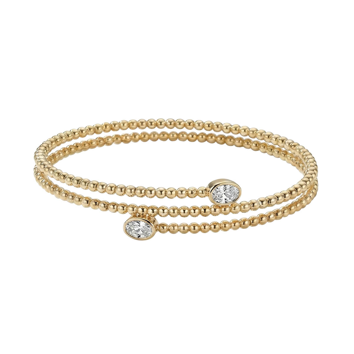 Bezel Set Oval Diamond Duo Beaded Wrap Flex Bracelet in Yellow Gold