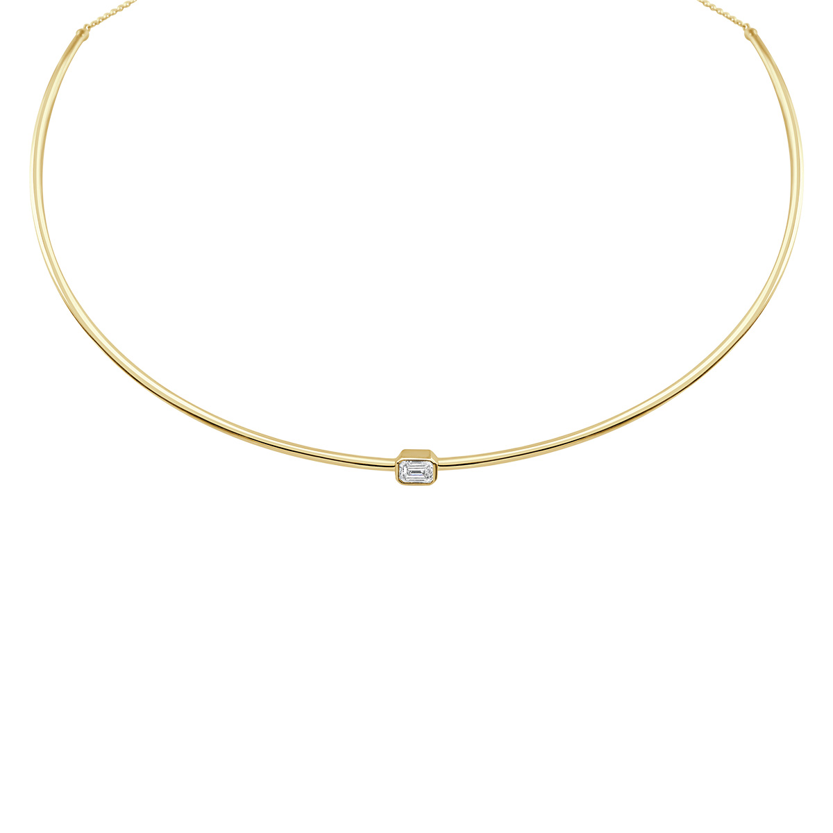 Emerald Cut Diamond Collar Necklace in Yellow Gold, 15.5