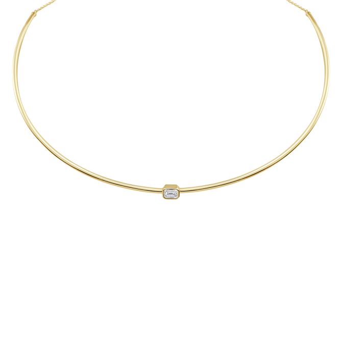 Emerald Cut Diamond Collar Necklace in Yellow Gold, 15.5"