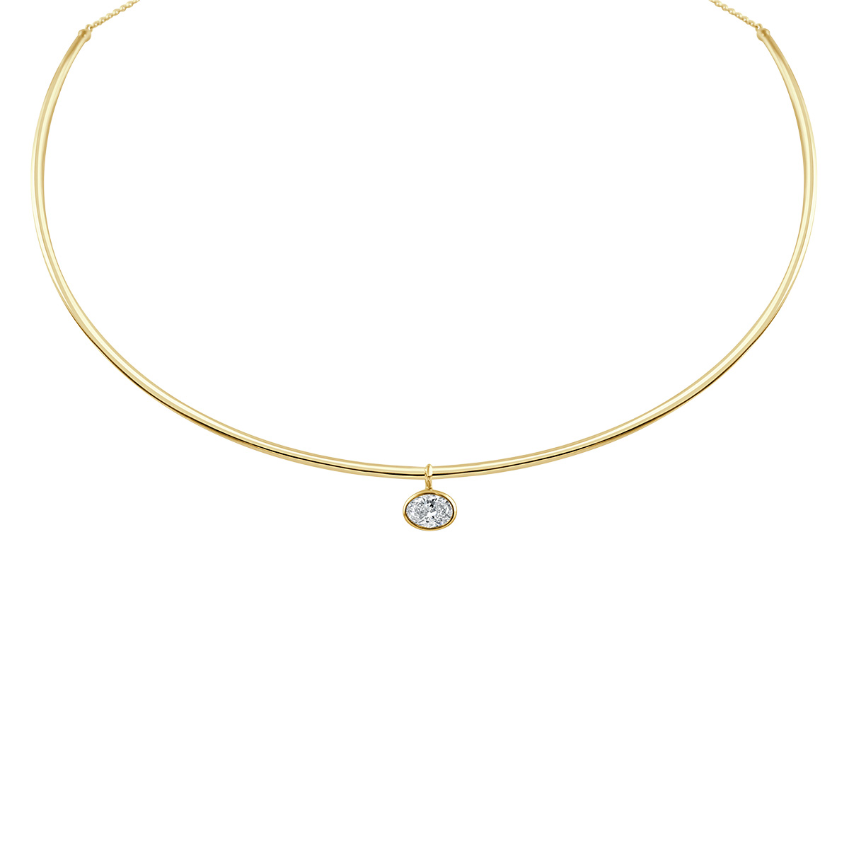 Oval Diamond Collar Necklace in Yellow Gold, 15.5