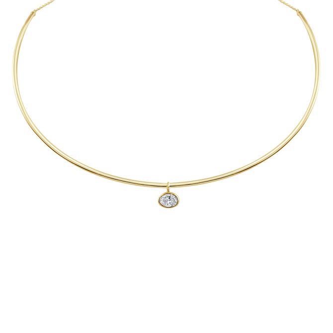 Oval Diamond Collar Necklace in Yellow Gold, 15.5"