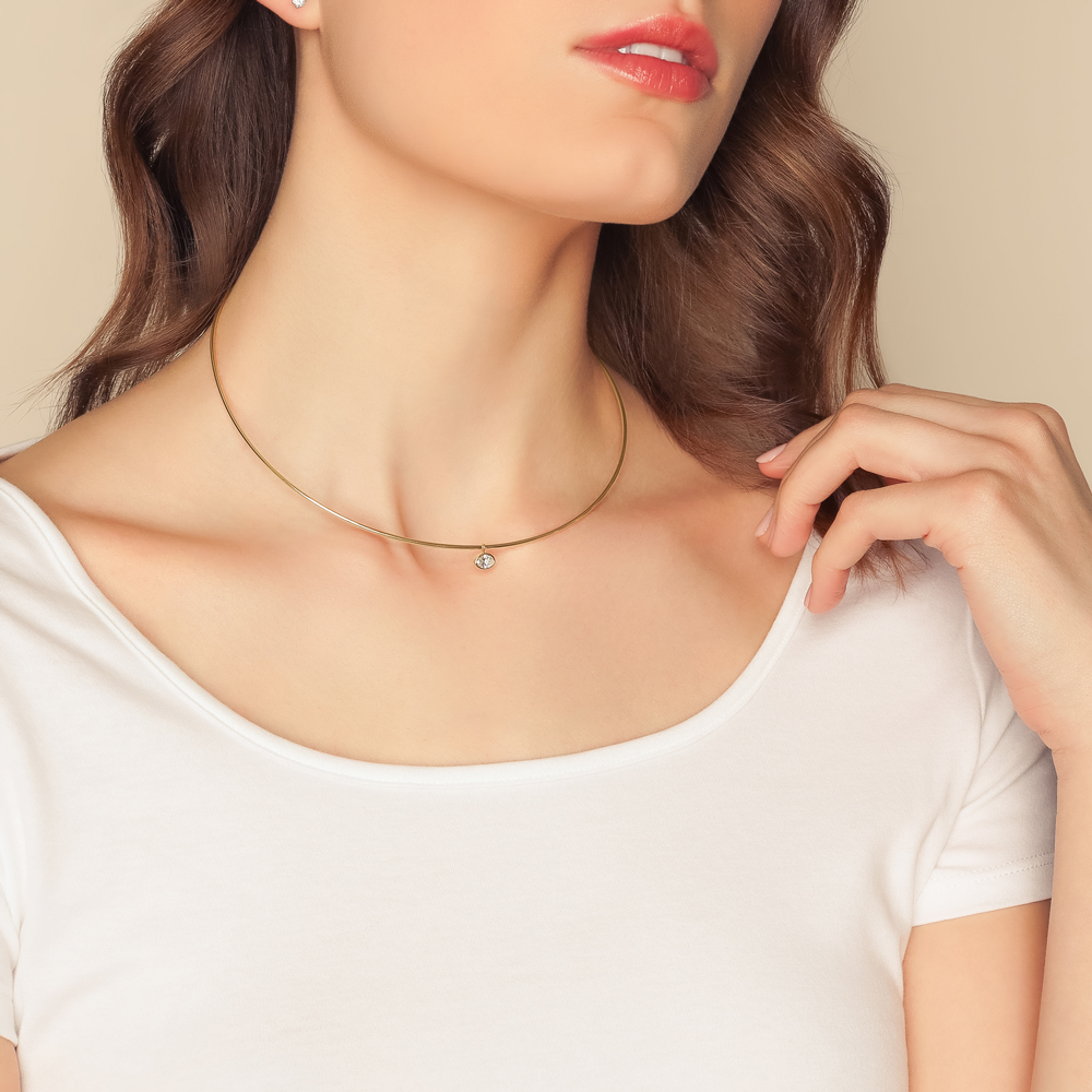 Oval Diamond Collar Necklace in Yellow Gold, 15.5
