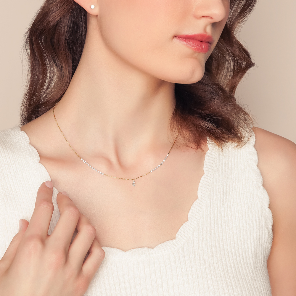 TARA Pearls Round Diamond Pendant & Chain Necklace in Yellow Gold, 18