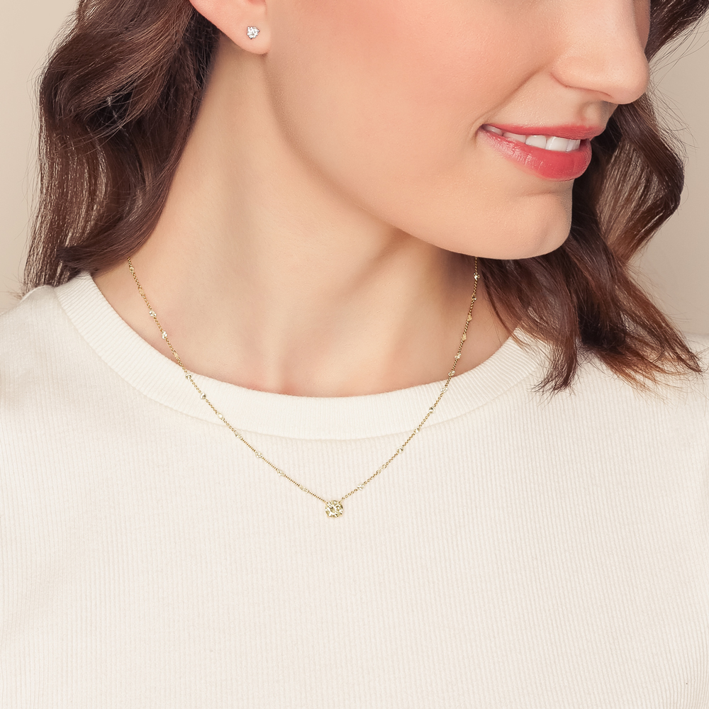 TARA Pearls Round Fancy Yellow Diamond & Station Necklace in Yellow Gold, 18