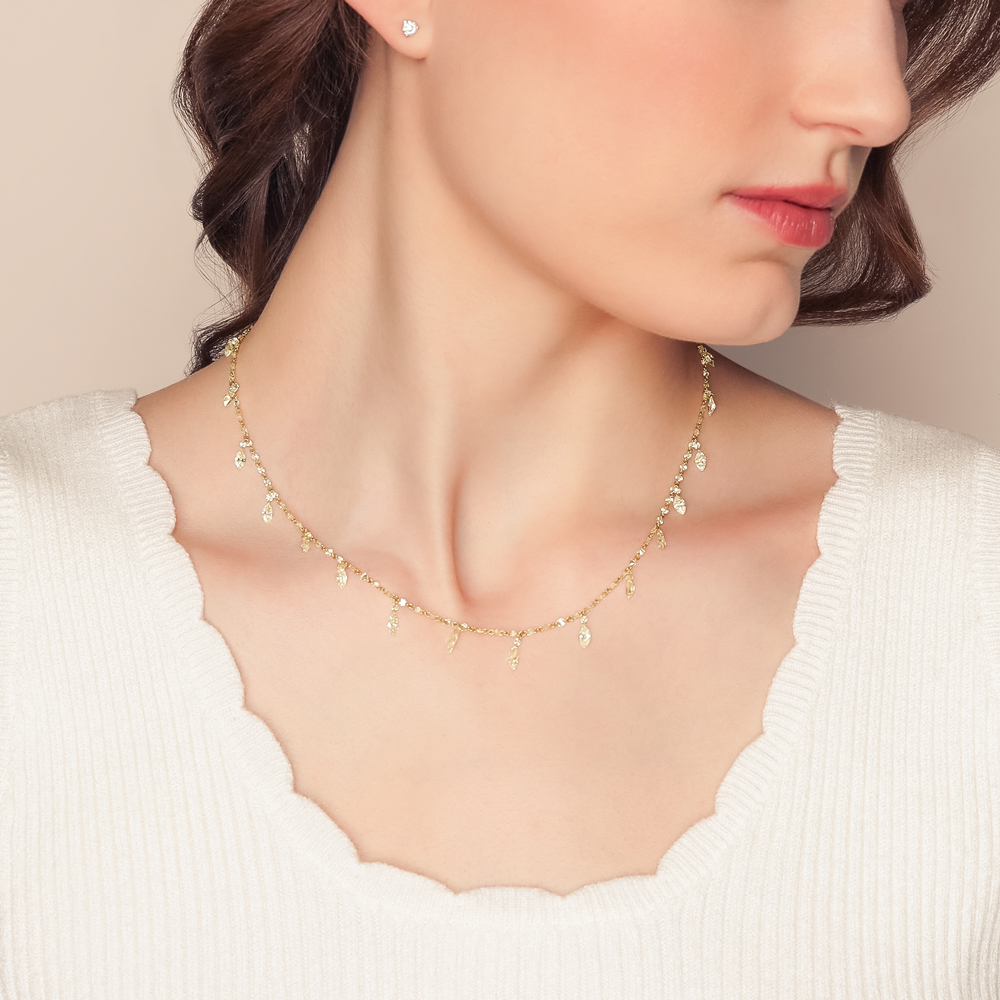 TARA Pearls Marquise Diamond Dangle Station Necklace in Yellow Gold, 18