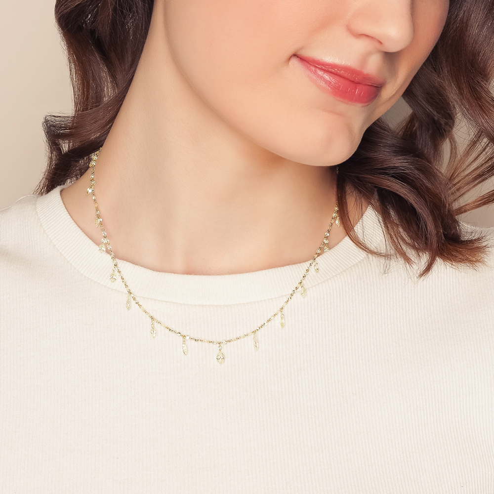 TARA Pearls Marquise Diamond Dangle Station Necklace in Yellow Gold, 18