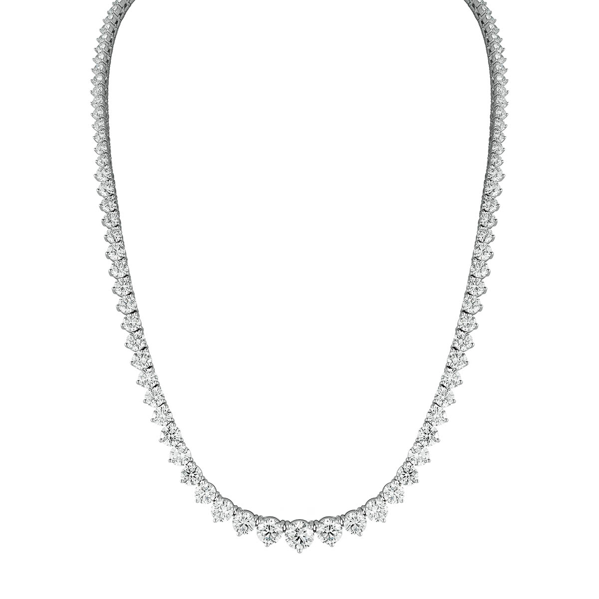 Round Lab-Grown Diamond 3 Prong Tennis Necklace in White Gold