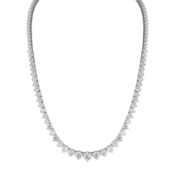 Round Lab-Grown Diamond 3 Prong Tennis Necklace in White Gold