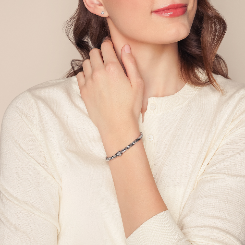 FOPE Flex'It Diamond Pavé Rondel Flexible Bracelet in White Gold